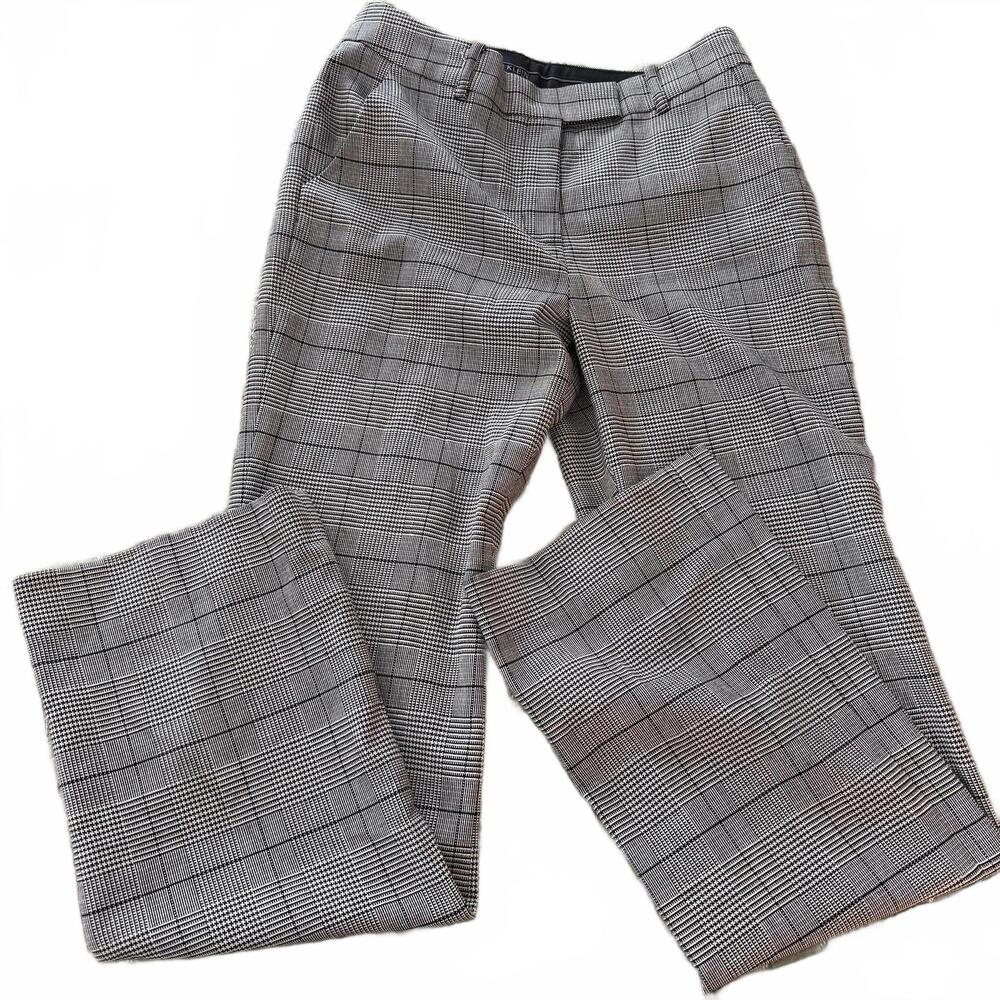 ANNE KLEIN vintage houndstooth Poly/Viscose straight leg gray/black pants‎ SZ 2